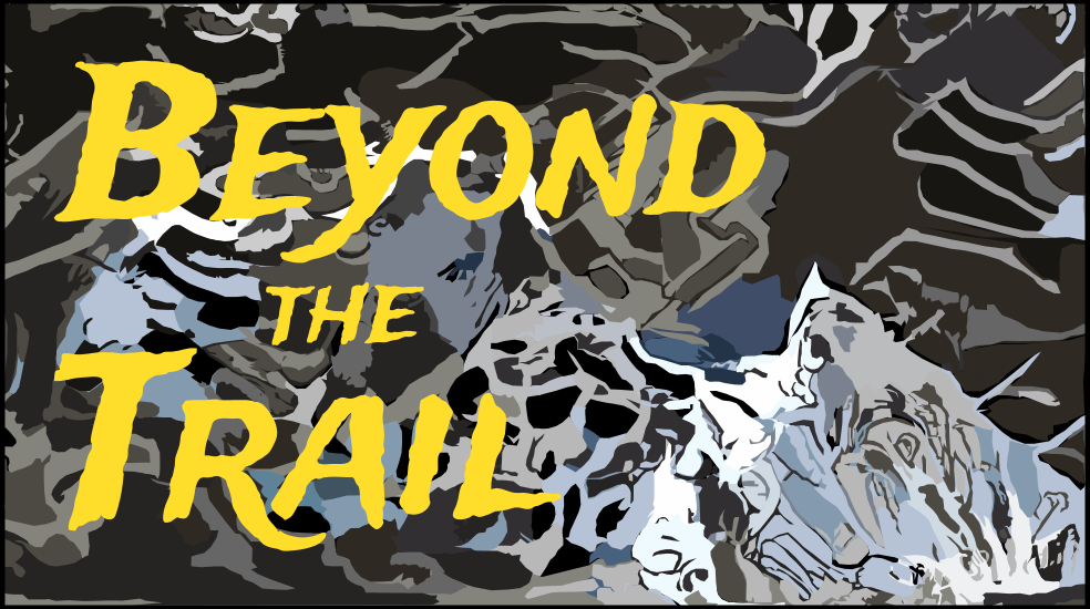 “Beyond the trail” banner based on landscape photo of Himalayas in Nepal.